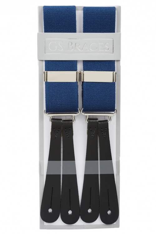 Royal Blue Plain Classic Leather End Trouser Braces Suspenders 